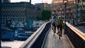 Cyklister p Skeppsholmsbron